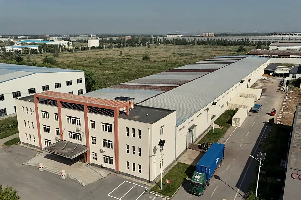 Aerial view of the office building and yard