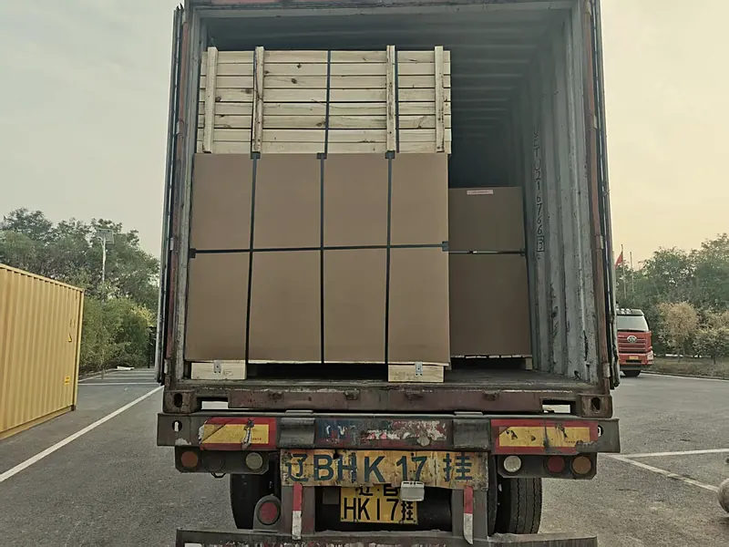 Loaded container on a truck, doors open